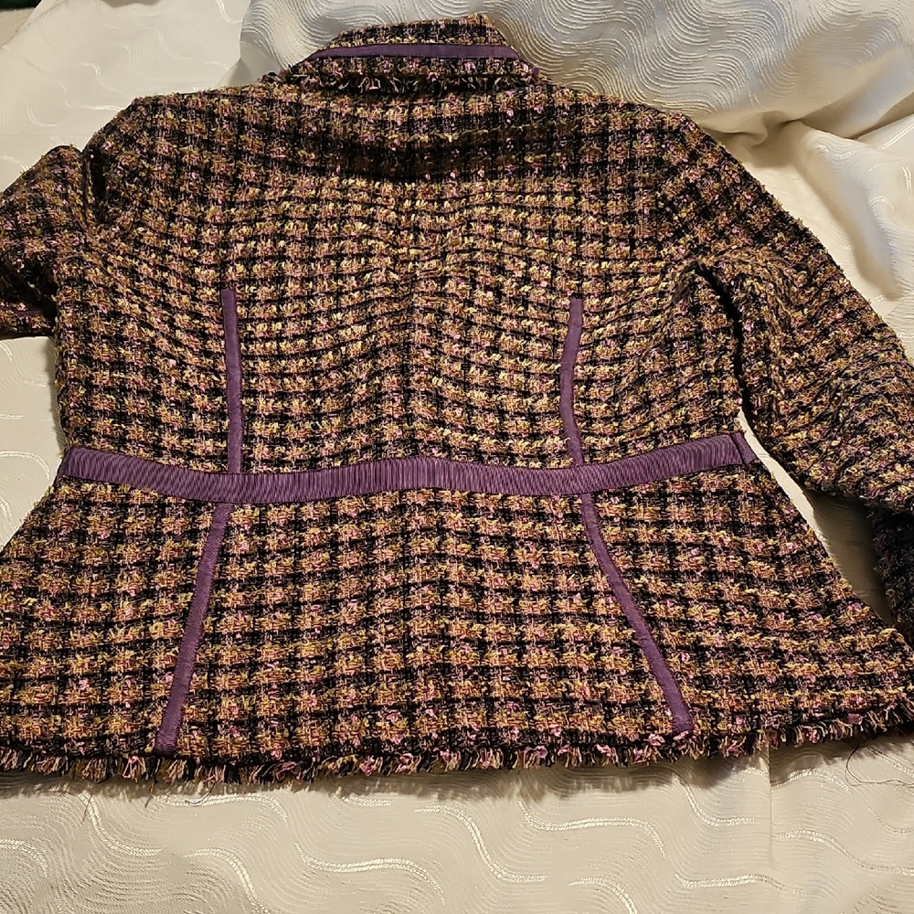 True Meaning Multicolor Tweed Fringe Blazer Womans Large - Picture 12 of 13